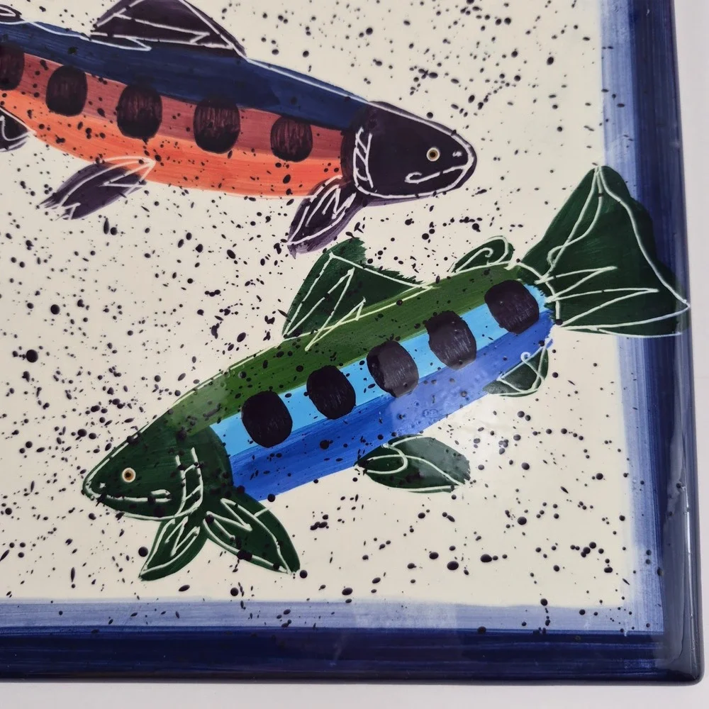 Vintage 1996 Shorelines by Julie Ueland Enesco Fish Ceramic Hanging Tile 8x8